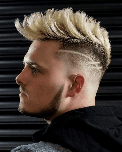Fohawk with lines design haircut